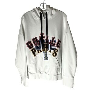 Gaelle Paris Logo Hoodie Sweatshirt Tie Open Back Oversize White Size 2 Medium